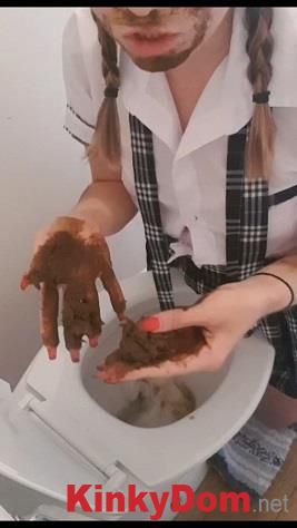 ScatShop - CremeDeLaJen - Schoolgirl plays with poop out of toilet [1280p] (Scat)